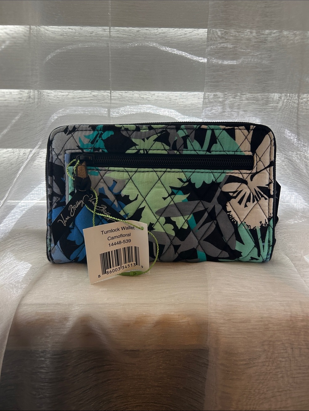 NEW Vera Bradley Quilted Zip Wallet in Blue, Teal & Gray Abstract Print - Picture 3 of 7